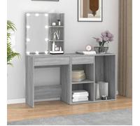 vidaXL Coiffeuse à LED avec Armoire Table de Coiffeuse Table de Maquillage Meuble de Chambre à Coucher Intérieur Sonoma Gris 3120186