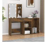 vidaXL Coiffeuse à LED avec Armoire Table de Coiffeuse Table de Maquillage Meuble de Chambre à Coucher Intérieur Chêne Fumé 3120185