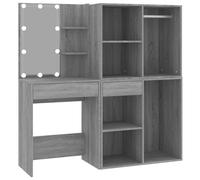 Coiffeuse à LED et 2 Armoires Blanc Bois d'Ingénierie Table Cosmétique vidaXL