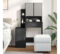 Coiffeuse avec armoire noir 80x35x132 cm, table de maquillage, coiffeuse de chambre à coucher, coiffeuse avec miroir, 848235