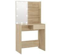 vidaXL Coiffeuse 808804 - Table de maquillage moderne avec LED, étagères et tiroir Chêne Sonoma