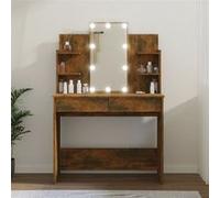 vidaXL Coiffeuse avec LED Table Cosmétique Meuble de Rangement Coiffeuse avec Miroir Meuble de Chambre à Coucher Intérieur Chêne Fumé 96x40x142 cm Marron G