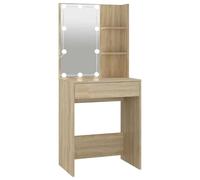 vidaXL Coiffeuse avec LED Table Cosmétique Meuble de Rangement Coiffeuse avec Miroir Meuble de Chambre à Coucher Intérieur Chêne Sonoma 60x40x140 cm
