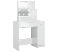 vidaXL Coiffeuse avec LED Table Cosmétique Meuble de Rangement Coiffeuse avec Miroir Meuble de Chambre à Coucher Blanc Brillant 86,5x35x136 cm