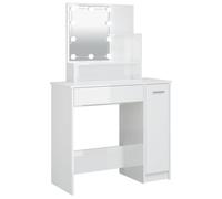 vidaXL Coiffeuse avec LED Table Cosmétique Meuble de Rangement Coiffeuse avec Miroir Meuble de Chambre à Coucher Blanc Brillant 86,5x35x136 cm