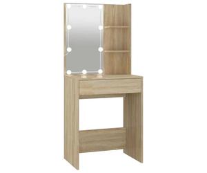 vidaXL Coiffeuse avec LED Table Cosmétique Meuble de Rangement Coiffeuse avec Miroir Meuble de Chambre à Coucher Intérieur Chêne Sonoma 60x40x140 cm