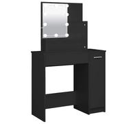 vidaXL Coiffeuse avec LED, Table de Maquillage avec Étagères et Tiroir, Table Cosmétique avec Armoire, Meuble de Rangement Chambre, Moderne, Noir