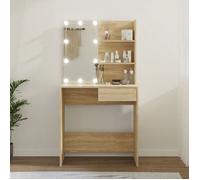 vidaXL Coiffeuse 808804 - Table de maquillage moderne avec LED, étagères et tiroir Chêne Sonoma