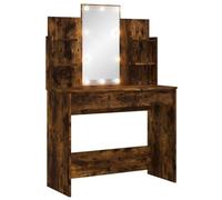 vidaXL Coiffeuse 837897 – Table de maquillage avec LED, 2 tiroirs, 4 étagères, miroir, chêne fumé