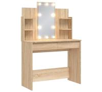 vidaXL Coiffeuse 837894 – Table de maquillage avec miroir, LED, 2 tiroirs, 4 étagères Chêne Sonoma