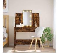 vidaXL Coiffeuse 837897 – Table de maquillage avec LED, 2 tiroirs, 4 étagères, miroir, chêne fumé