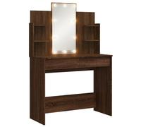 vidaXL Coiffeuse avec Lumières LED, Table de Maquillage avec 2 Tiroirs et 4 Étagères, Table Cosmétique avec Miroir Chambre, Moderne, Chêne Marron