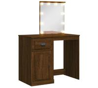 vidaXL Coiffeuse avec Lumières LED, Table de Maquillage avec Rangement, Table à Bijoux, Meuble de Chambre à Coucher Maison Intérieur, Moderne, Chêne Marron