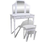 vidaXL Coiffeuse avec miroir et tabouret 2 tiroirs Blanc
