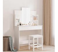 Coiffeuse Avec Miroir 96x39x142 Cm, Blanche, Avec 2 Tiroirs Et 4 Étagères, Fixation Murale Blanc