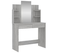 vidaXL Coiffeuse avec Miroir, Table de Maquillage avec 2 Tiroirs, Table Cosmétique avec 4 Étagères, Meuble de Rangement Chambre, Moderne, Sonoma Gris