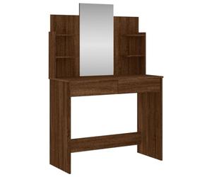 vidaXL Coiffeuse avec Miroir, Table de Maquillage avec 2 Tiroirs, Table Cosmétique avec 4 Étagères, Meuble de Rangement Chambre, Moderne, Chêne Marron