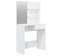 vidaXL Coiffeuse avec Miroir, Table de Maquillage avec Étagères et Tiroir, Table Cosmétique avec Rangement Chambre, Moderne, Blanc Brillant
