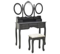 vidaXL Coiffeuse avec Tabouret et Miroir Pliable en 3 Table de Maquillage Table de Toilette Cosmétique Boudoir Chambre Maison Intérieur Gris