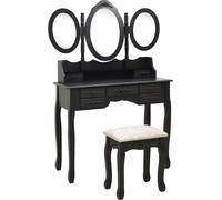 vidaXL Coiffeuse avec tabouret et miroir triple Coiffeuses Coiffeuse Gris
