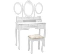 vidaXL Coiffeuse avec tabouret et miroir triple Coiffeuses Table de maquillage Coiffeuses blanc
