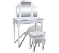 vidaXL Coiffeuse Blanc 2 Tiroirs 1 Tabouret 1 Miroir Table de Maquillage