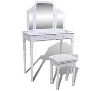 Coiffeuse Avec Miroir Et Tabouret 2 Tiroirs Blanc Blanc