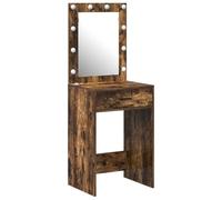 vidaXL Coiffeuse Chêne fumé 50 x 41 x 135 cm Bois d'ingénierie, Coiffeuse élégante, Meuble de Rangement Pratique, Station de Maquillage Moderne avec éclairage LED, Miroir et tiroirs