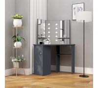 vidaXL Coiffeuse d'angle avec LED Gris 111x54x141,5 cm