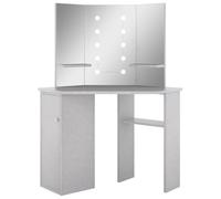 vidaXL Coiffeuse d'angle avec LED Table de Maquillage Table Cosmétique Meuble de Chambre à Coucher Maison Intérieur Gris Béton 111x54x141,5 cm