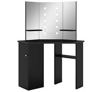 vidaXL Coiffeuse d'angle avec LED Table de Maquillage Table Cosmétique Meuble de Chambre à Coucher Maison Intérieur Noir 111x54x141,5 cm