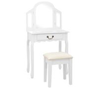 Vidaxl Coiffeuse Et Tabouret Blanc 65x36x128 Cm Bois De Paulownia Mdf Multicolore