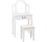 Vidaxl Coiffeuse Et Tabouret Blanc 65x36x128 Cm Bois De Paulownia Mdf Multicolore