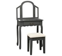 vidaXL Coiffeuse et tabouret Gris 65x36x128 cm Bois de paulownia MDF