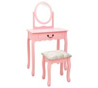 Vidaxl Coiffeuse Et Tabouret Rose 65x36x128 Cm Bois De Paulownia Mdf Multicolore