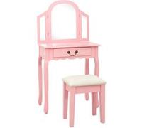 Vidaxl Coiffeuse Et Tabouret Rose 65x36x128 Cm Bois De Paulownia Mdf Multicolore