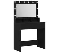 vidaXL Coiffeuse Moderne avec éclairage LED et Miroir Finition chêne Noir Design Chic Rangement généreux étagères intégrées pour Un Usage en Chambre Maquillage Dressing toilettage Solide éclairée