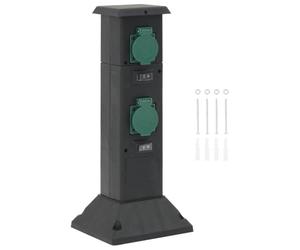 vidaXL Colonne de Prise d'extérieur à 4 Voies Noir Vert 16x16x39,5 cm, Prise de Courant d'extérieur, Prise électrique d'extérieur, Colonne de Prise de Courant de Jardin