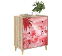 vidaXL Commode Aachen Imprimé Palmier Rose 66 x 36,5 x 75 cm Sonoma, Commode Moderne, Design rectangulaire pour Le Rangement Chambre & Salon, Bois aggloméré, Essentiels Pratiques pour la Maison