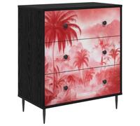 vidaXL Commode Aachen Imprimé Palmier Rose 66 x 36,5 x 76 cm, Commode rectangulaire Moderne, Solution de Rangement stylée pour Chambre et Salon, Organisateur en Bois