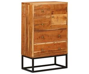 vidaXL Commode avec Porte Naturel 55 x 30 x 90 cm Bois d'Acacia Massif, Coffre de Rangement en Acacia, tiroir rectangulaire pour Salon, Style Moderne et Organisation contemporaine
