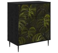 vidaXL Commode ELBURG Impression de Feuille de Palmier Chêne Noir, Commode rectangulaire Moderne, Solution de Rangement stylée pour Chambre et Salon, Organisateur en Bois