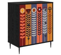 vidaXL Commode Essen Imprimé Tournesol 66 x 36,5 x 76 cm Chêne Noir, Commode rectangulaire Moderne, Solution de Rangement stylée pour Chambre et Salon, Organisateur en Bois