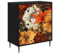 vidaXL Commode GENNEP Impression de lys 66 x 36,5 x 76 cm Chêne Noir, Commode rectangulaire Moderne, Solution de Rangement stylée pour Chambre et Salon, Organisateur en Bois