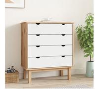 vidaXL Commode OTTA – Marron et blanc, bois de pin massif, 76,5x39,5x90 cm