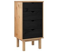 vidaXL Commode OTTA Noir 45 x 39 x 90 cm Bois de pin massif, Commode en bois classique, 4 tiroirs pratiques, coffre rustique, cabinet polyvalent, rangement unique
