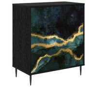 vidaXL Commode WIJHE Imprimé marbre Teal 66 x 36,5 x 76 cm Chêne Noir, Commode rectangulaire Moderne, Solution de Rangement stylée pour Chambre et Salon, Organisateur en Bois