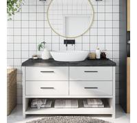 Vidaxl Comptoir De Salle De Bain Marron Foncé Bois Massif Traité Gris