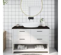 Vidaxl Comptoir De Salle De Bain Marron Foncé Bois Massif Traité Gris