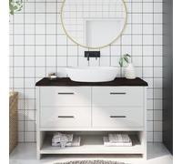 Vidaxl Comptoir De Salle De Bain Marron Foncé Bois Massif Traité Gris